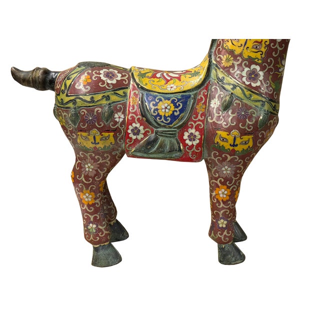 Metal Vintage Oriental Chinese Reddish Maroon Cloisonne Metal Horse Figure For Sale - Image 7 of 14