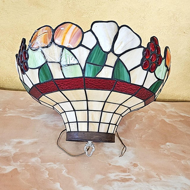 Vintage Tiffany-Style Fruit Stained Glass Hanging Pendant Shade For Sale - Image 13 of 18