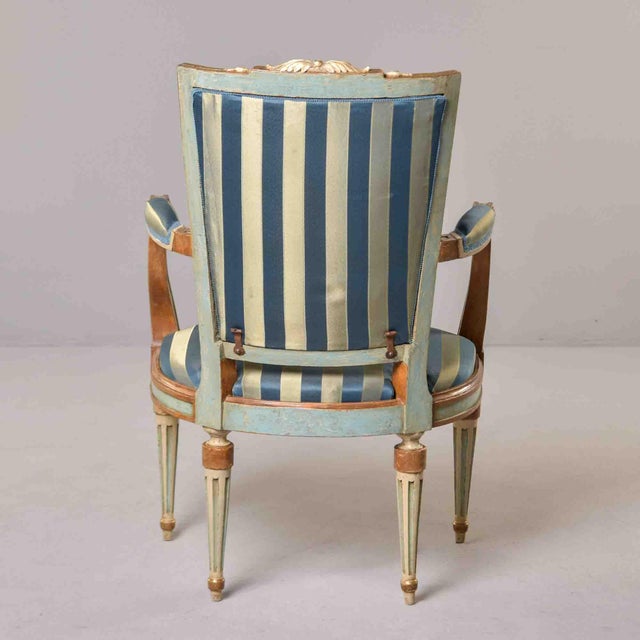 French Late 18th Century European Neoclassical Painted & Parcel-Gilt Armchair For Sale - Image 3 of 12