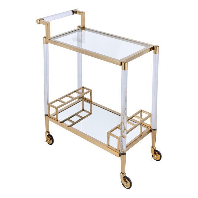 Pasargad Home Glacia Modern 2-Tier Lucite and Metal Bar Cart For Sale