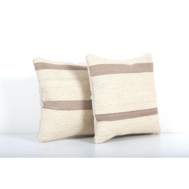 Striped Organic Hemp Kilim Pillow Cover - A Pair Elevate your home decor with these exquisite 16"x 16" pillow covers...