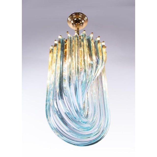 Aquamarine Murano Glass Triedri Curvati Chandelier from Venini, Italy, 1980s For Sale - Image 3 of 14