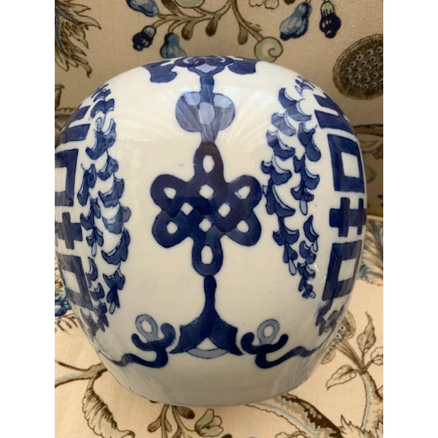 Blue and White Hand Painted Chinoiserie Ginger Jar For Sale - Image 4 of 9
