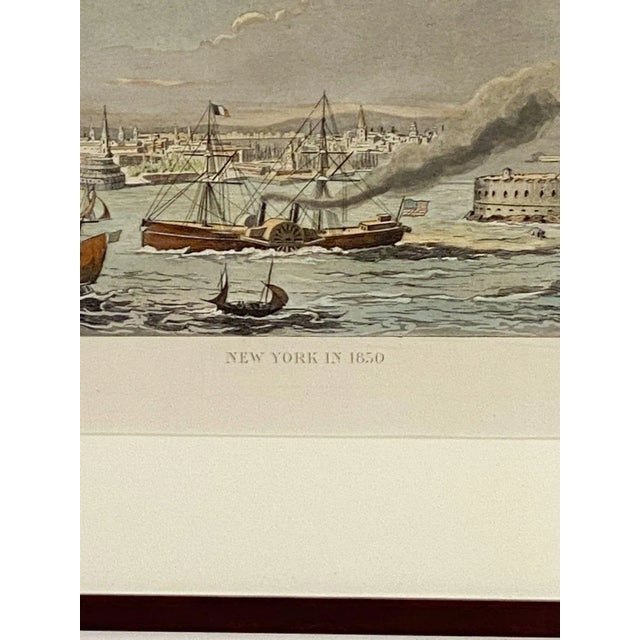 Nautical Vintage Hand-Colored Nautical Engraving, Circa 1920, "New York in 1850" For Sale - Image 3 of 6