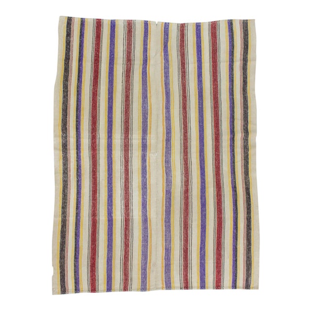 Vintage Striped Turkish Kilim Rug - 6'2" x 8'2: For Sale