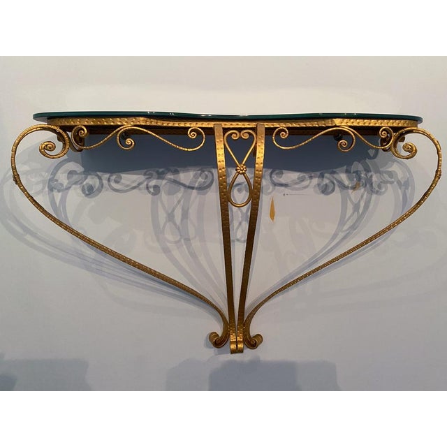 Mid-Century Modern Mid-Century Italian Blue Glass Gold Iron Console Table by Pier Luigi Colli, 1950 For Sale - Image 3 of 16