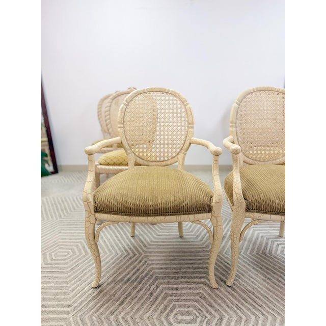 Set of 6 Vintage Cane Dining Chairs Coastal Chic W/ Captains Chairs Hollywood For Sale - Image 4 of 16