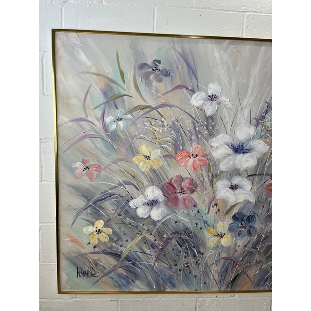 Late 20th Century Large Signed Lee Reynolds Floral Still Life Painting in Original Brass Frame For Sale - Image 5 of 9