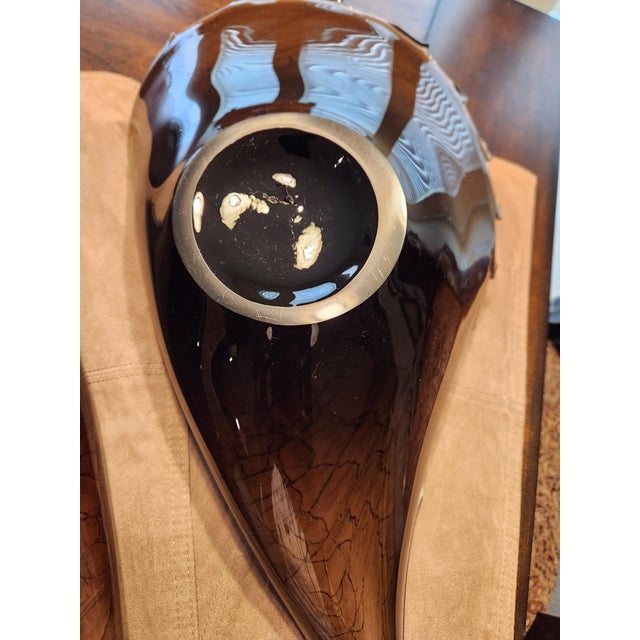 Shell Pair of Mid 20th Century Alfredo Barbini 17" Lattino Contribute (Cased) Shell Brown & Cream Bowls For Sale - Image 7 of 9