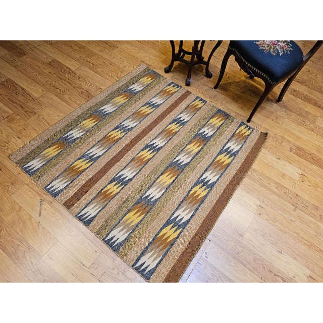 American Square Size Vintage Native American Navajo Rug. Wool & Cotton, Eye Dazzler Pattern, 4x4 For Sale - Image 3 of 17