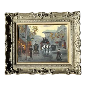 Vintage MCM Original French Cityscape Oil on Board