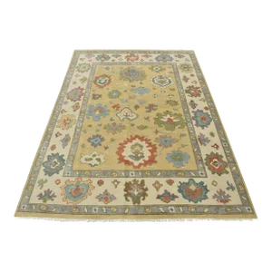 Oushak Rug 8′ X 10′ Gold Wool Traditional Hand-Knotted Oriental Carpet