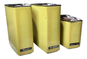 Mid 20th Century Avocado Green Lincoln Beautyware Kitchen Canisters - Set of 3