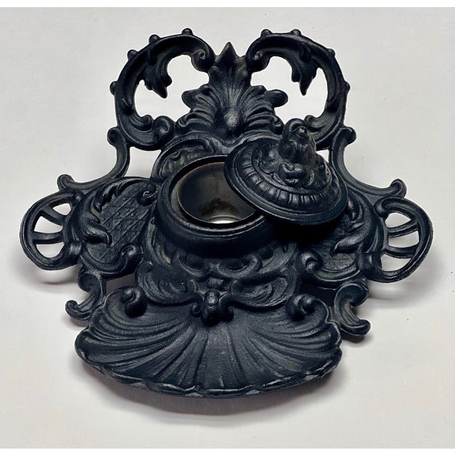 Metal Vintage Ornate Cast Iron Inkwell For Sale - Image 7 of 12