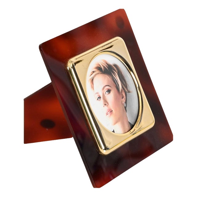 Tortoiseshell Acrylic Glass and Brass Photo Frame from Christofle, France, 1970s For Sale