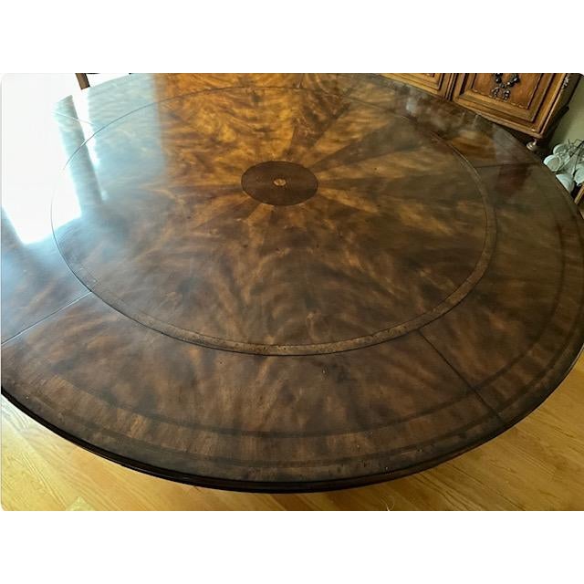 1990s Attributed to Theodore Alexander Large Round Mahogany Dining Extension Table For Sale - Image 9 of 12