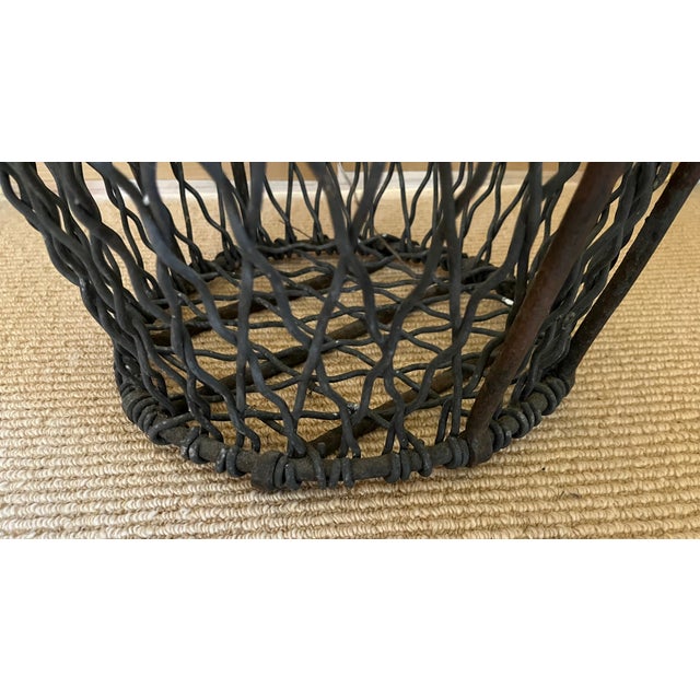 Metal Large Antique Early 20th Century Heavy Gauge Industrial Wire Work Basket With Handles for Garden or Hearth For Sale - Image 7 of 17