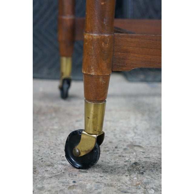 Mid Century Danish Walnut Folding Rolling Bar Cart Trolley Dry Bar MCM For Sale - Image 10 of 18