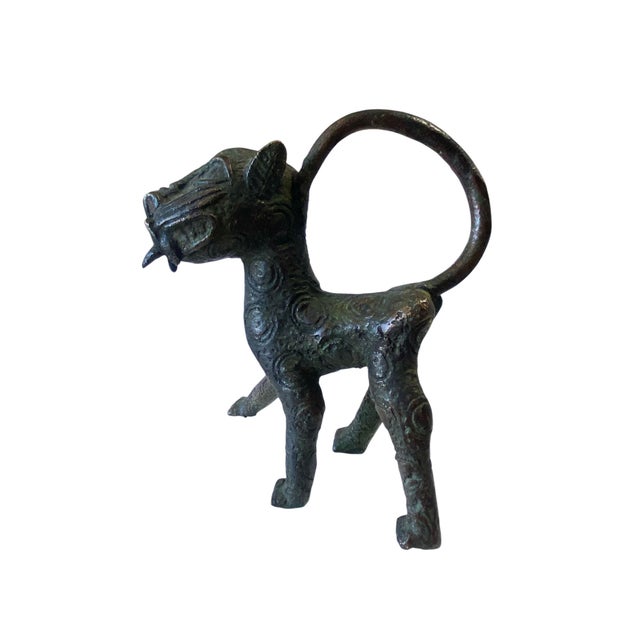 Vintage Benin Leopard Bronze Nigeria African 5.75" H For Sale - Image 4 of 7