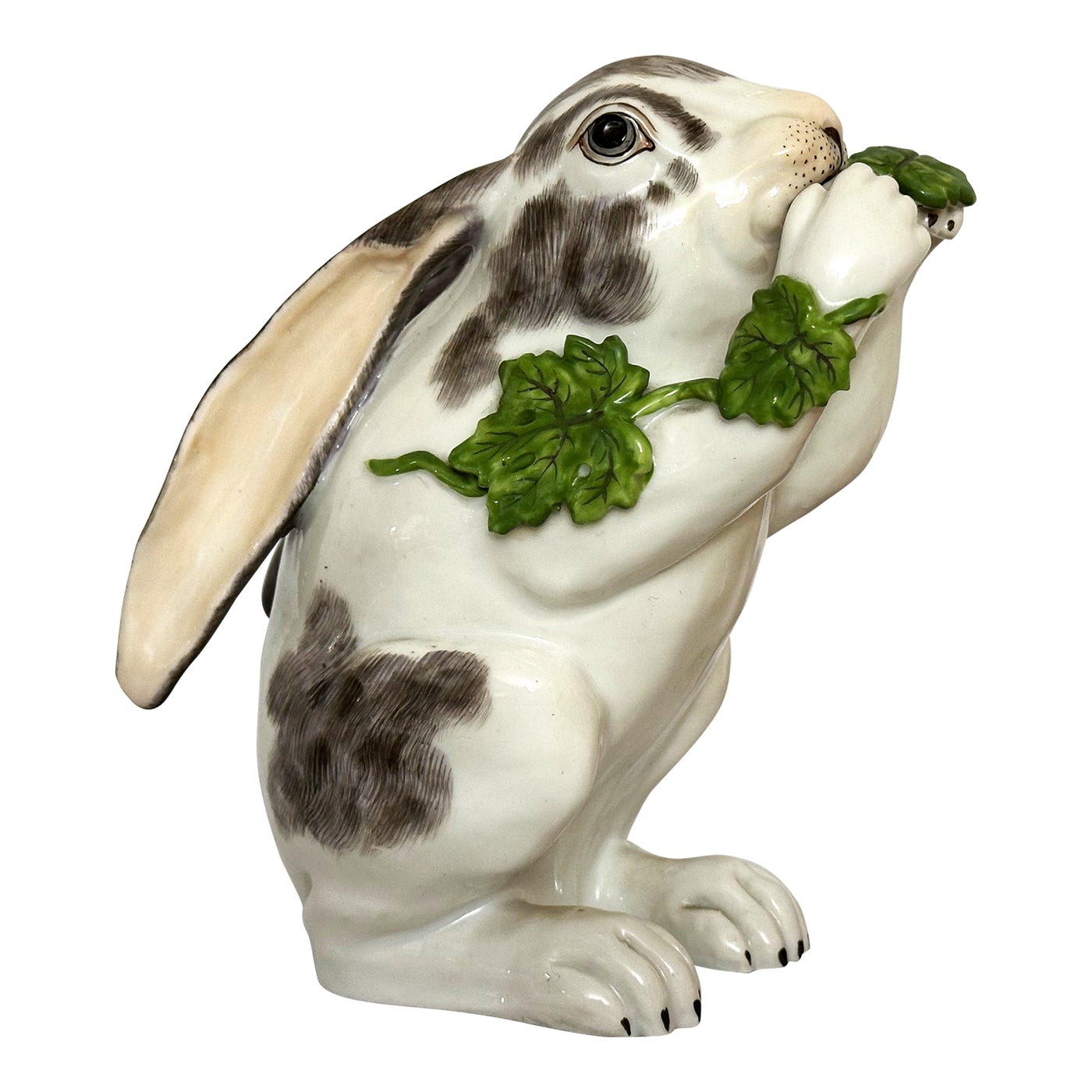 Vintage Porcelain Rabbit, Meissen Style Rabbit Eating Berries | Chairish