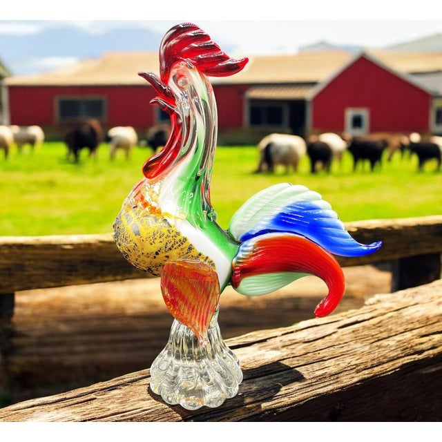 This Murano glass rooster sculpture, dating back to the 1950s or 1960s, is a highly valuable piece of craftsmanship. Made...