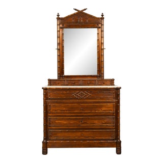 19th Century French Napoleon III Bamboo Dresser With Carrara Marble and Mirror For Sale