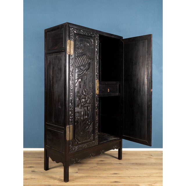 Chinese Carved Wooden Cabinet with Imperial Life Scenes, China,19th Century For Sale - Image 3 of 5