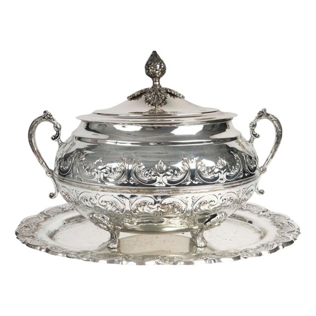 Silver-Plated Soup Tureen, 20th Century. For Sale