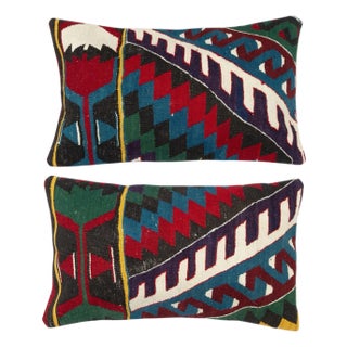 14"x24" SET OF 2 - Handmade Kilim Cushion Covers. A pair of Lumbar Pillow Covers For Sale