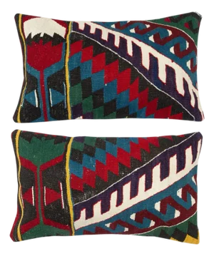 14"x24" SET OF 2 - Handmade Kilim Cushion Covers. A pair of Lumbar Pillow Covers