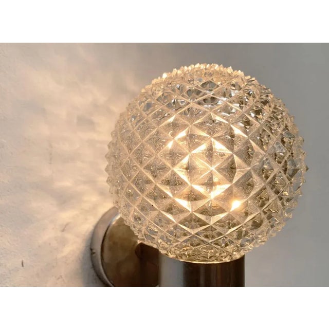 Metal Vintage Space Age Glass and Metal Wall Lamp Sconce, 1970s, Set of 2 For Sale - Image 7 of 18