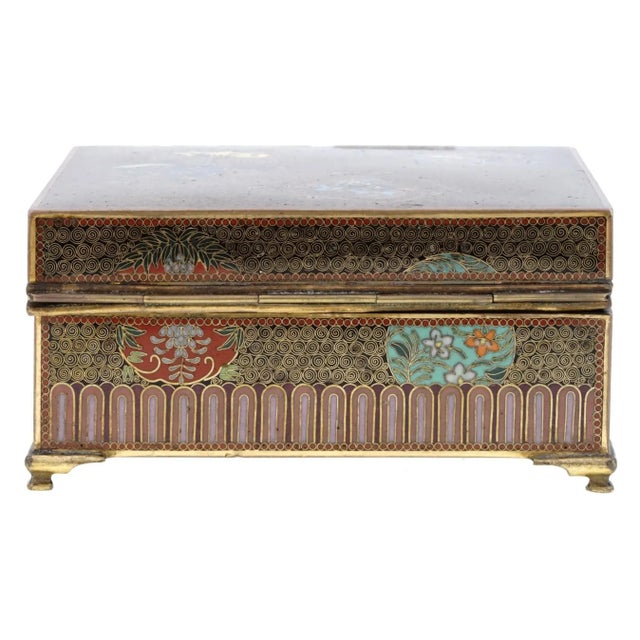 Late 19th Century Late 19th Century Antique Japanese Cloisonne Enamel Meiji Box Dragon, Foo Dog, Phoenix Bird, Butterfly For Sale - Image 5 of 12