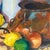 Mid Century Original Oil Painting With Flowers, Fruit, Copper Pot. Bright and Large Canvas. For Sale In Savannah - Image 6 of 10