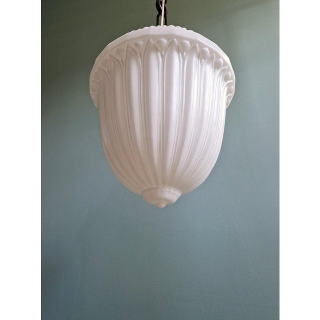 Art Deco Pendant Light in Molded & Pressed White Opaline Glass, 1930s For Sale - Image 9 of 13
