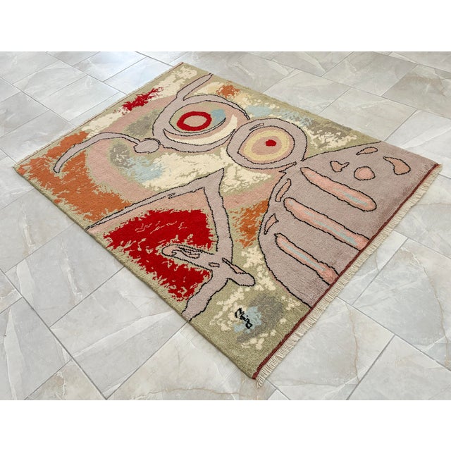 1960s Vintage French Gobelin Mid-Century Joan Miro Art “Woman and Birds” Area Rug 3′7″ X 5′8″ For Sale - Image 5 of 18