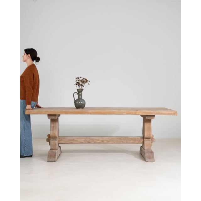 1970s Oak Trestle Dining Table For Sale - Image 5 of 15