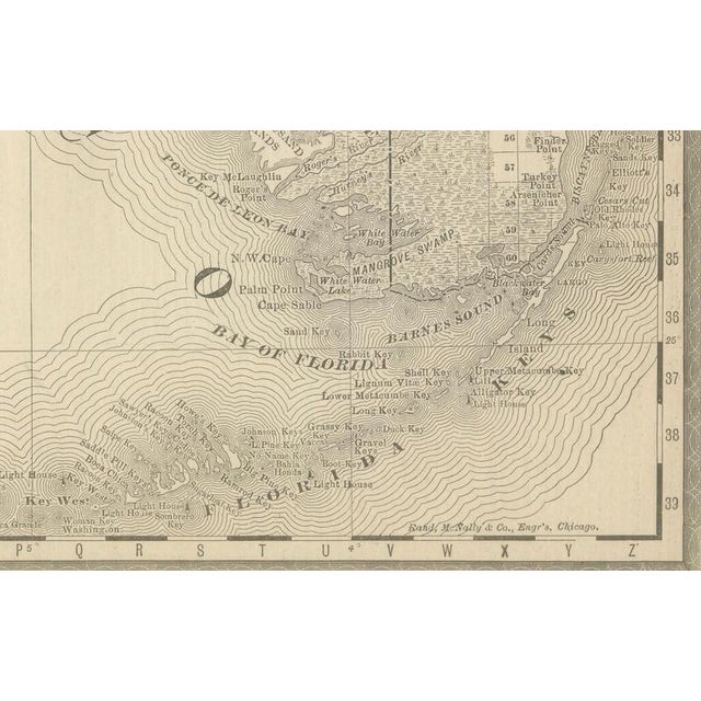 Black Antique Map of Railroads and Settlements and Gulf Coast Detail, 1888 For Sale - Image 8 of 11