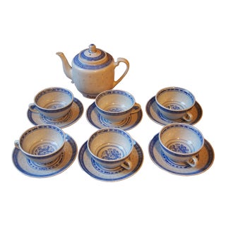 Chinese Blue & White Dragon 13 Piece Tea Set For Sale