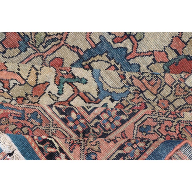 Antique Persian Sultanabad Rug in Ivory Background, Blue, Salmon & Multi Colors For Sale - Image 16 of 17