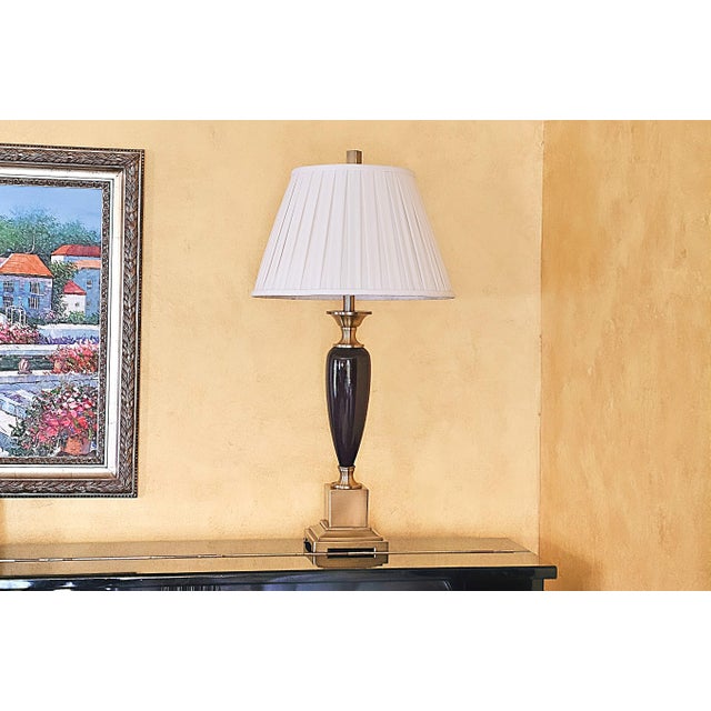 Purple Transitional Style Brass & Deep Purple Ceramic Table Lamp For Sale - Image 8 of 12