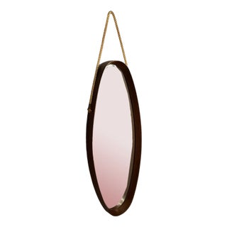 Vintage Oval Mirror with Teak Frame, 1960s For Sale