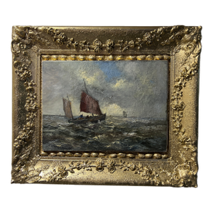 Hans Wacker-Elsen Germany, Antique Oil on Canvas Seascape, Gold Frame