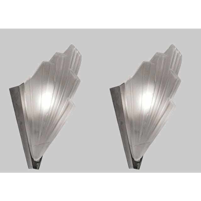 Art Deco Pair of Marius Sabino 1930s French Art Deco Modernist Slip Shade Wall Sconces - 2 Pairs Available For Sale - Image 3 of 11
