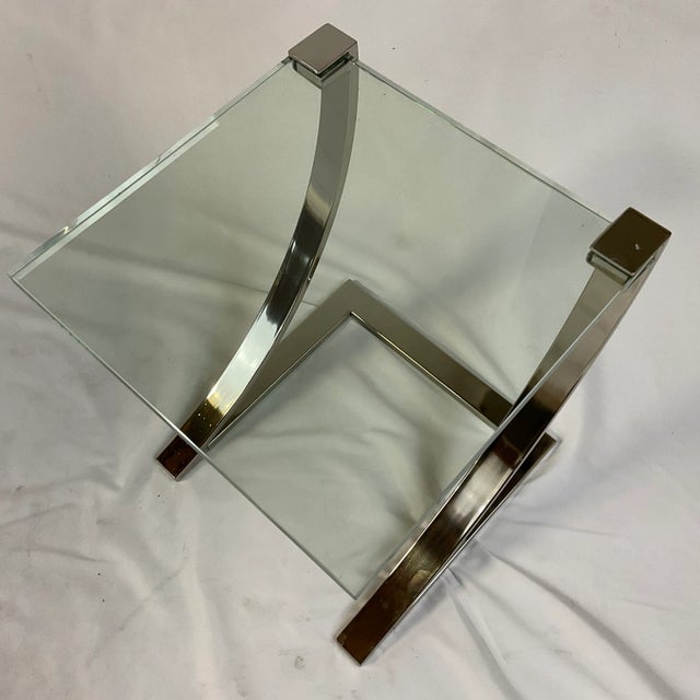 1980s Contemporary Modern Floating Top Side Table With Chrome ZBase