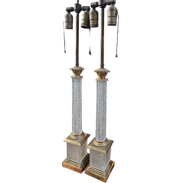 Baccarat Pair of Antique Baccarat Style French Crystal & Bronze Table Lamps For Sale - Image 4 of 4
