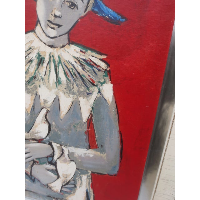 1950s T Sabat Oil on Canvas Harlequin With Dove Circa 50s' For Sale - Image 5 of 8