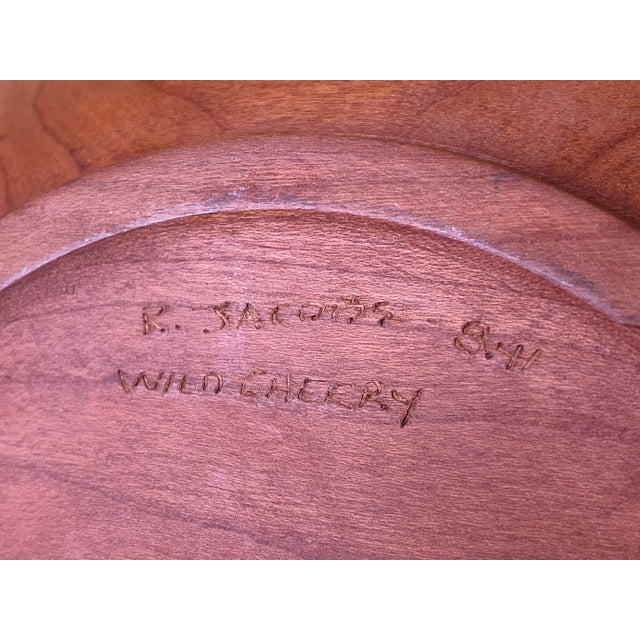 Wood 1970s Large Turned Cherry Wood Bowl Rodger Jacobs Artist Craftsman For Sale - Image 7 of 12