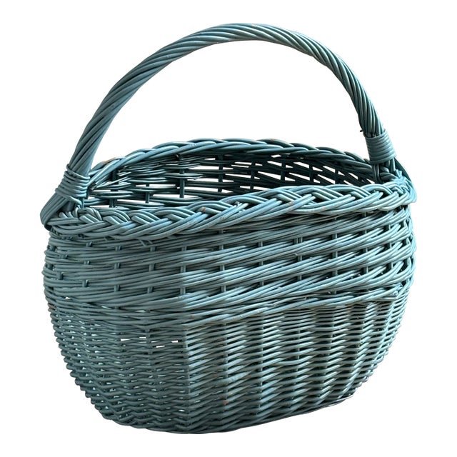 Vintage Cornflower Blue European-Style Market Basket For Sale