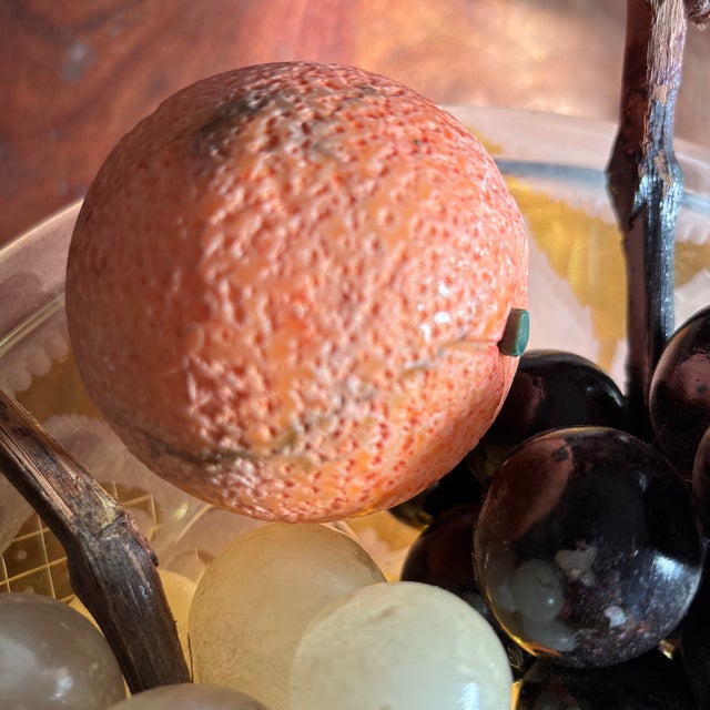 Mottahedeh Collection of 9 Italian Alabaster Fruit and 12" Diameter Etched Glass Bowl For Sale - Image 11 of 11