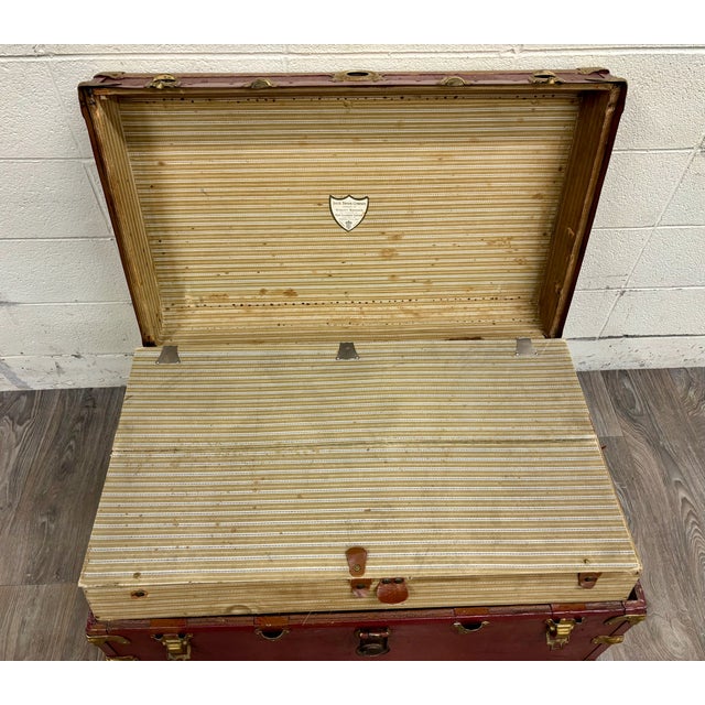 Vintage Luce Trunk Company Kansas City Flat Top Steamer Trunk For Sale - Image 18 of 18
